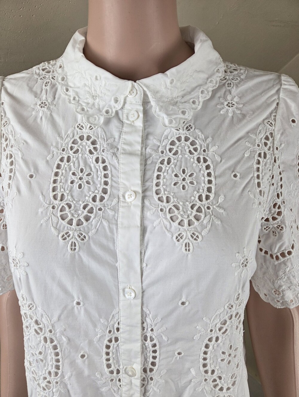 Sézane‎ Elvina Eyelet Embroidered Shirt Dress White EU 42 Runs Small - Picture 5 of 13